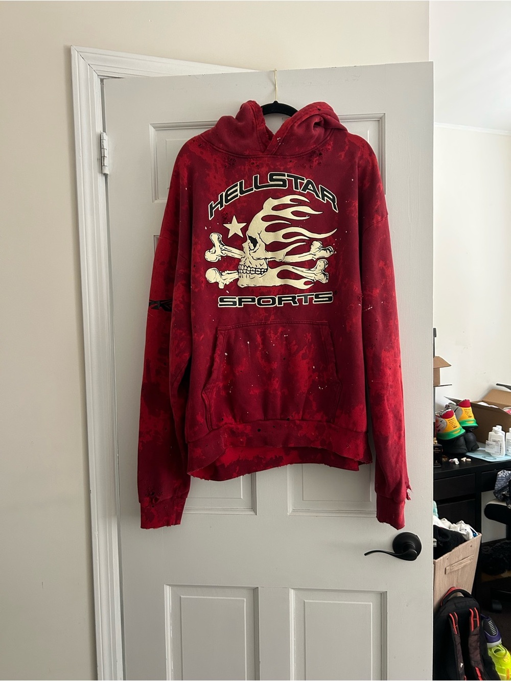 10.Deep Red Hellstar Sports Skull Flame Hoodie